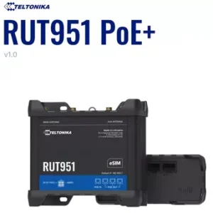 TELTONIKA 4G LTE Cat 4 industrial router with dual SIM/eSIM, Wi-Fi (802.11 b/g/n), and four PoE+ with PSU