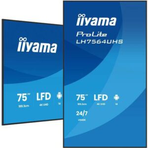 iiyama 75" 3840x2160, UHD VA DLED panel, Haze 25% 500cd/m², Landscape and Portrait, 24/7