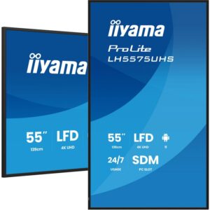 iiyama 55" 3840x2160, UHD IPS panel, Haze 25%, 500cd/m², Landscape and Portrait, 24/7