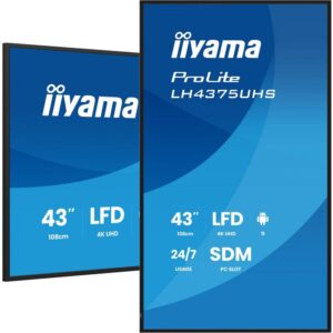 iiyama 43" 3840x2160, UHD IPS panel, Haze 25%, 500cd/m², Landscape and Portrait, 24/7