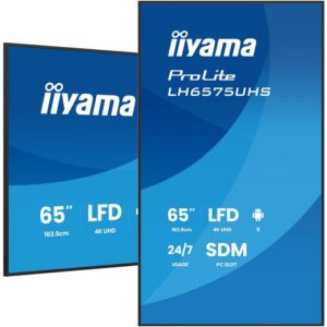iiyama 65" 3840x2160, UHD IPS panel, Haze 25%, 500cd/m², Landscape and Portrait, 24/7