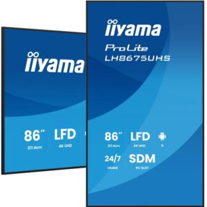 iiyama 86" 3840x2160, UHD IPS panel, Haze 25%, 500cd/m², Landscape and Portrait, 24/7