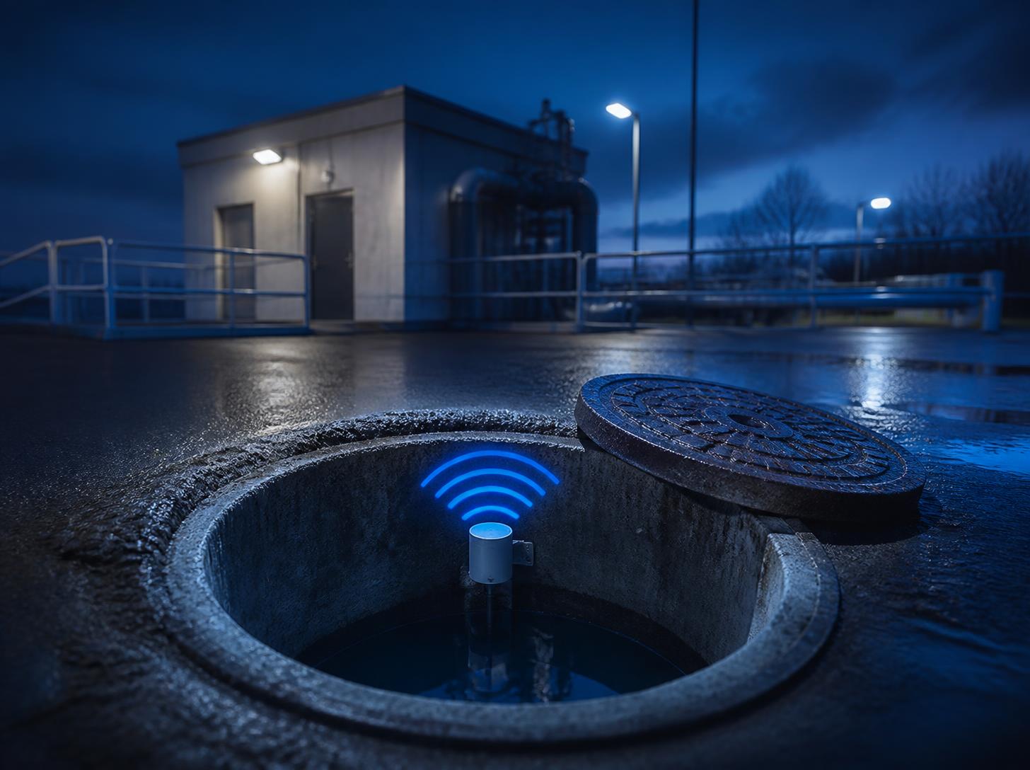 Trådløs IoT-niveausensor monteret i brønd ved pumpestation